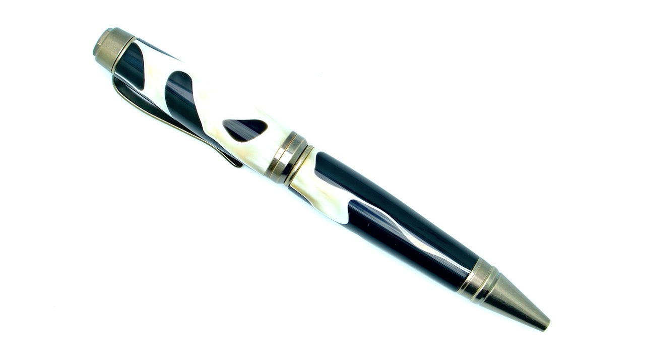 Black/White Acrylic Antique Silver Cigar Pen