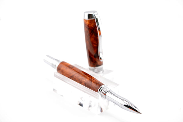 Honduras Rosewood Chrome Diamond Knurl Rollerball Pen